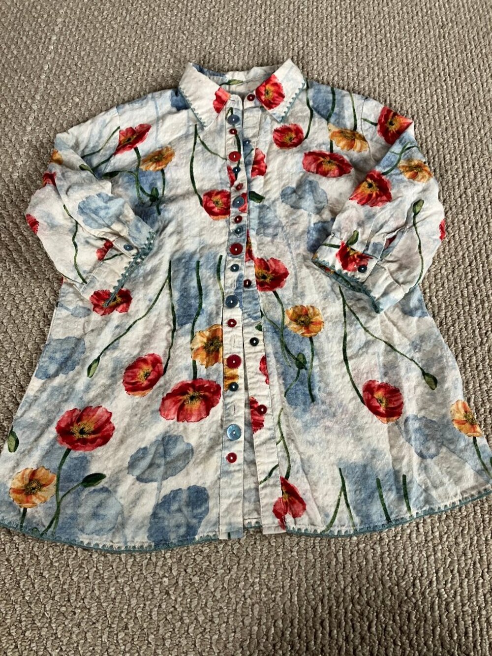 Ethyl Clothing S Floral Button Front Shirt 100% Cotton Crinkle Artsy Boho Top